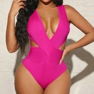 Plunging Neck Solid Cut Out Bodysuit